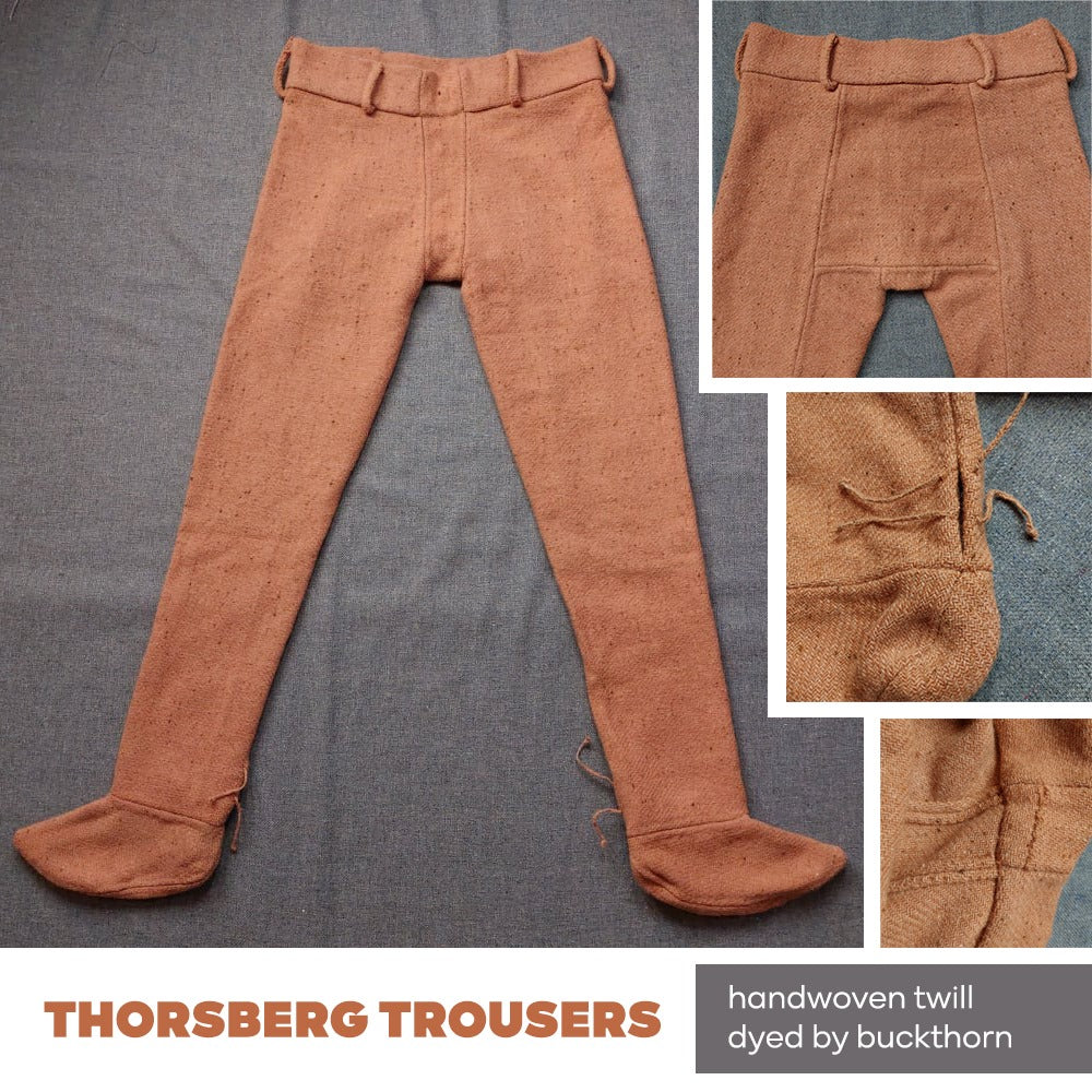 Handwoven Thorsberg trousers (natural dyed pants for historical viking costume, late roman, iron age, vendel reenactment, fantasy, larp, sca