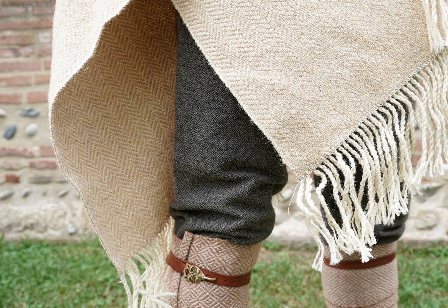 Handwoven Herringbone Twill Cloak on middle ages costume closeup