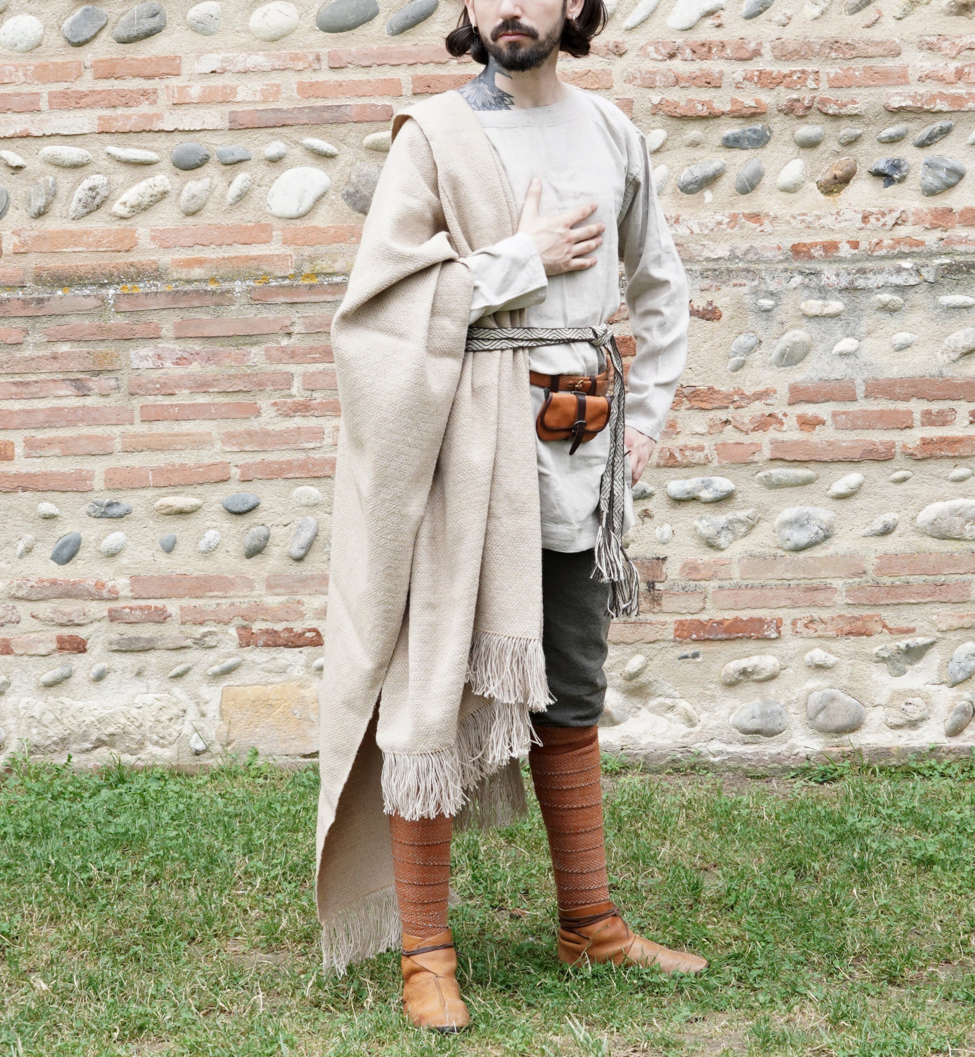 man dressed in middle ages costume with Handwoven Diamond Twill Cloak 