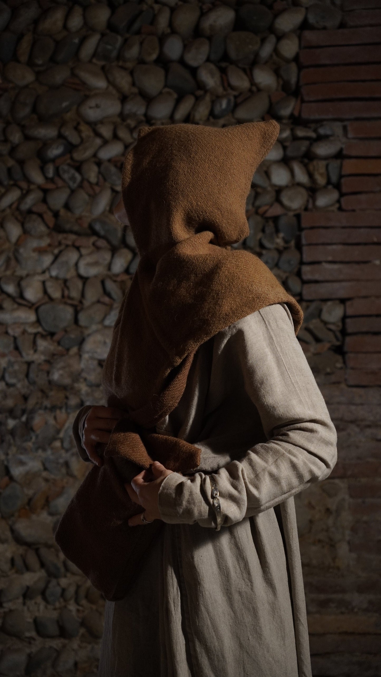 Handwoven Viking Wool Hood and Bag, Skjoldehamn Outfit