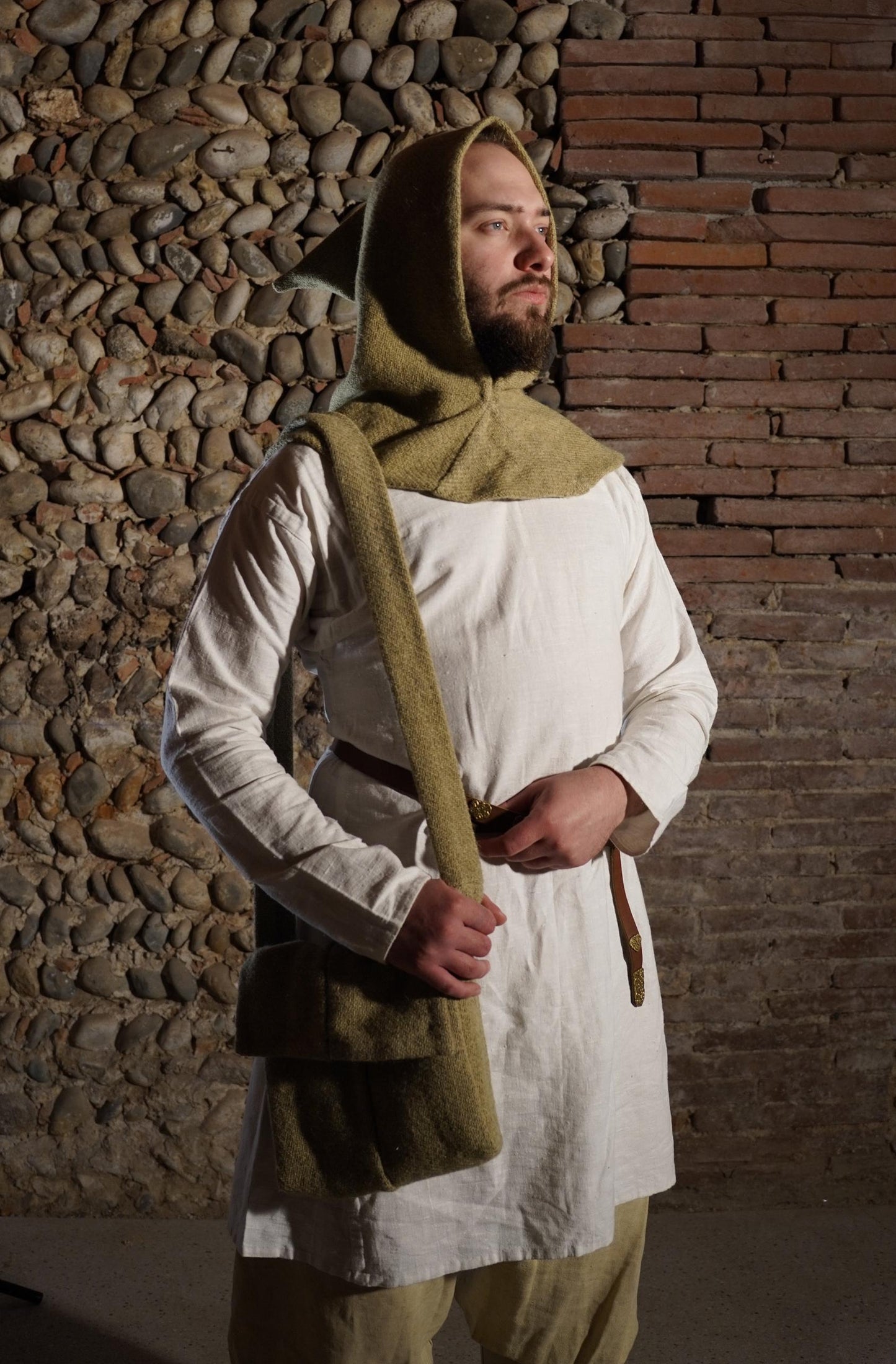 Handwoven Wool Viking Hood Set, Natural Dyed Haithabu Outfit