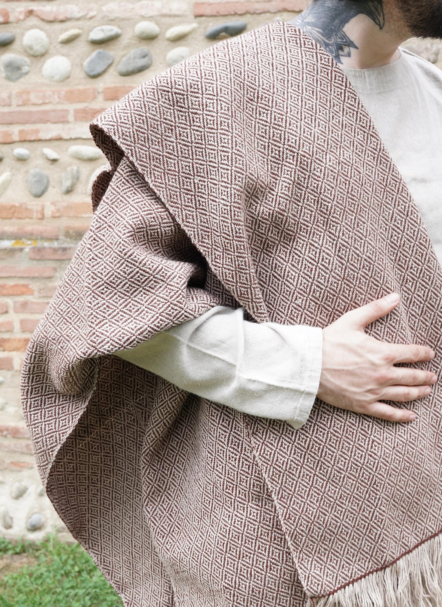 Handwoven Wool Cape: Diamond & Herringbone Twill, Viking Celtic Cloak