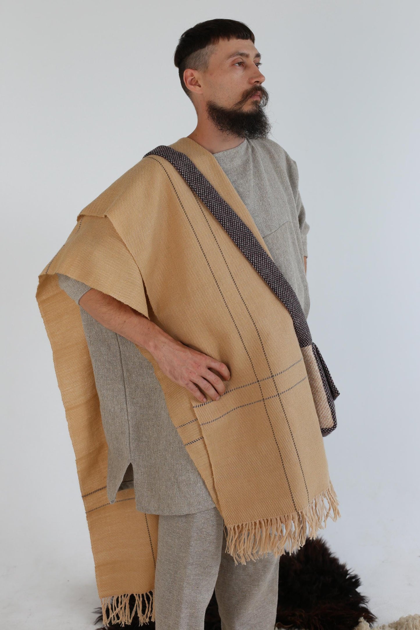 Handwoven Wool Cloak: Iron Age Bredmose Shawl, Historical Reenactment