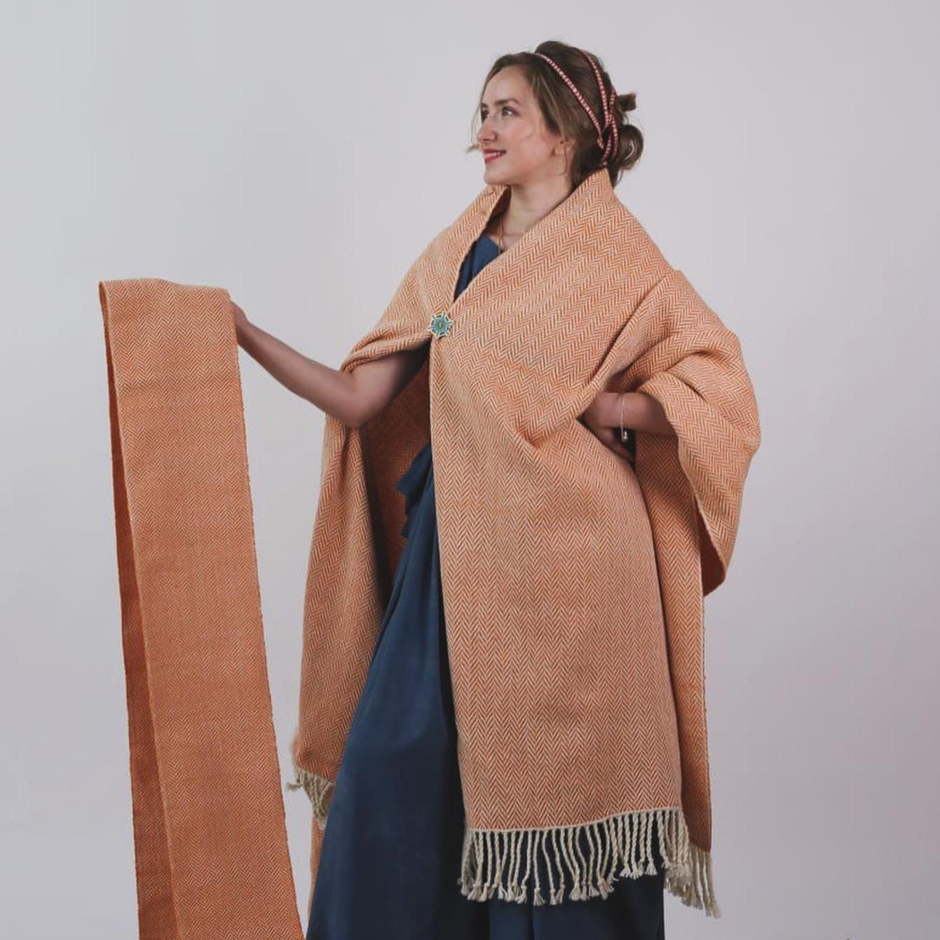 Handwoven Wool Cape: Diamond & Herringbone Twill, Viking Celtic Cloak
