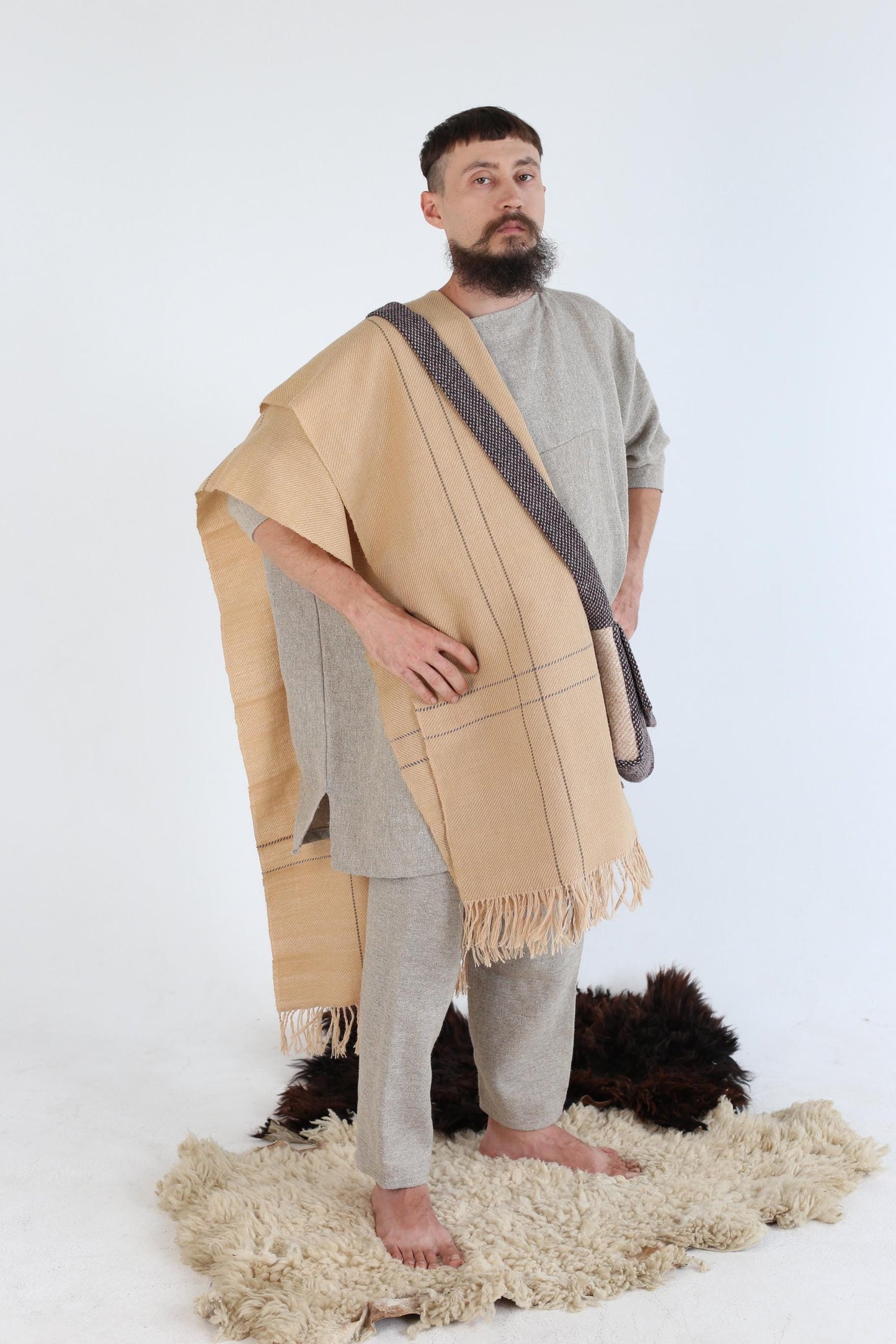 Handwoven Wool Cloak: Iron Age Bredmose Shawl, Historical Reenactment
