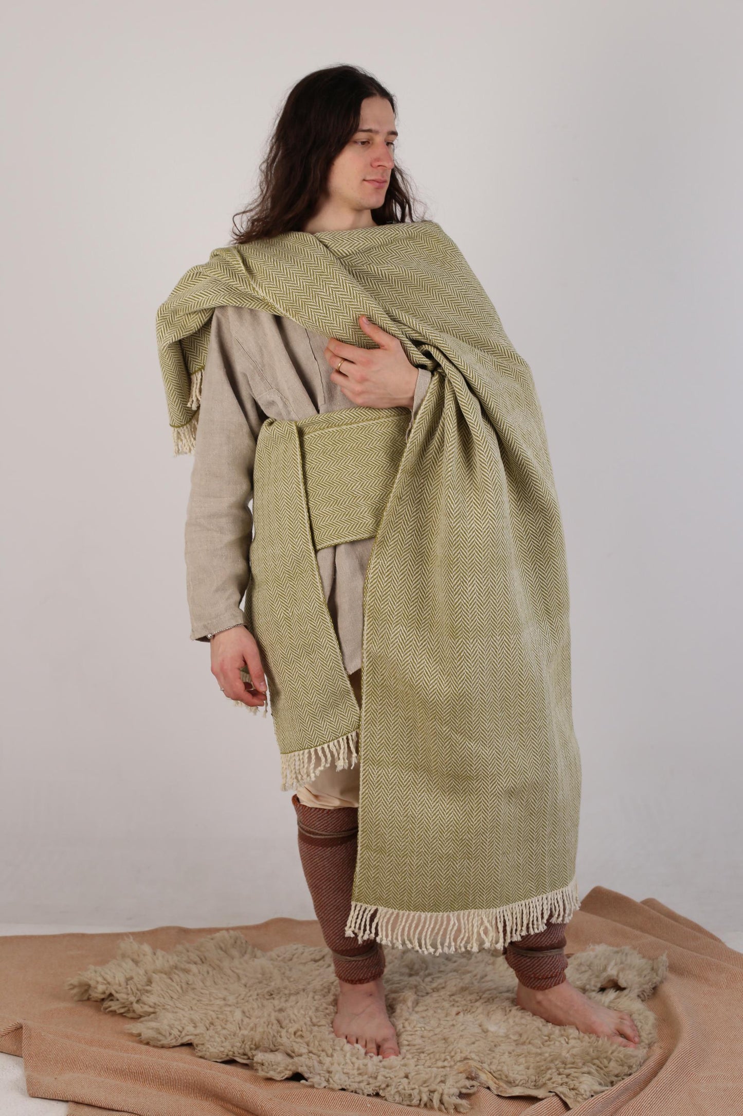 Handwoven Wool Cape: Diamond & Herringbone Twill, Viking Celtic Cloak
