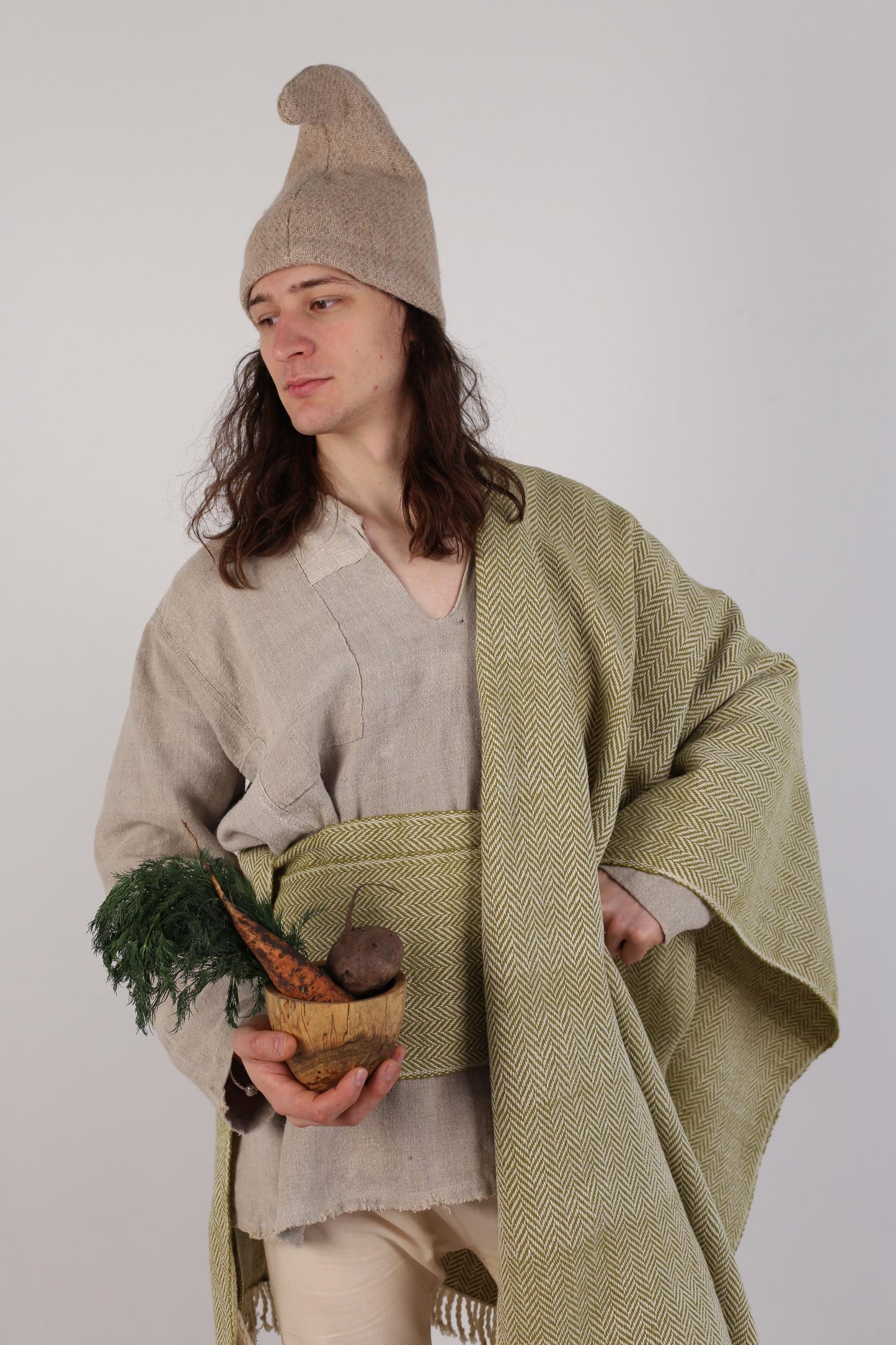 Handwoven Wool Cape: Diamond & Herringbone Twill, Viking Celtic Cloak