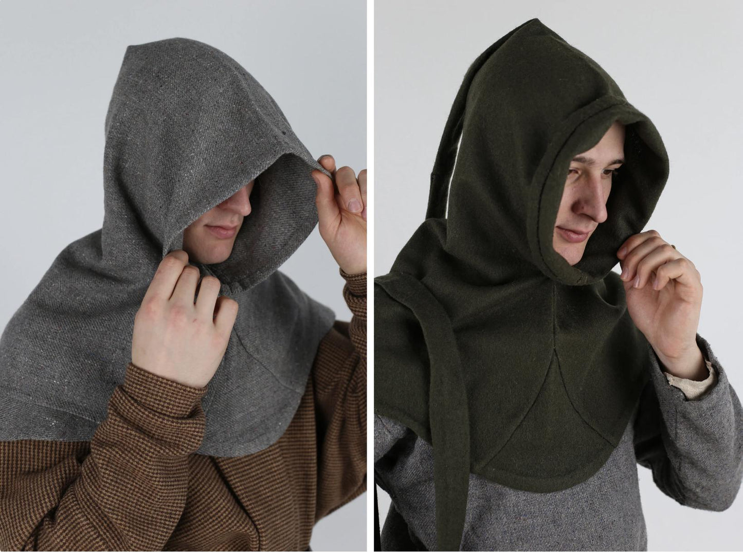 Handsewn 14th Century Wool Hood with Bag, Medieval Accessory