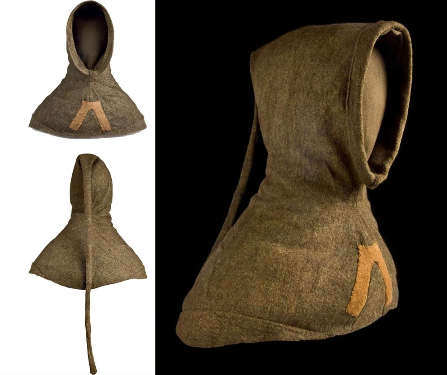 Handsewn 14th Century Wool Hood with Bag, Medieval Accessory