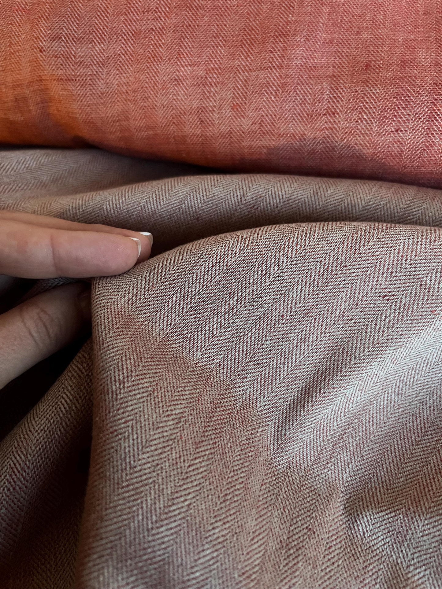 CORAL LINEN HERRINGBONE I Big dimensions fine pure linen Fabric for Historical Reenactment Costumes