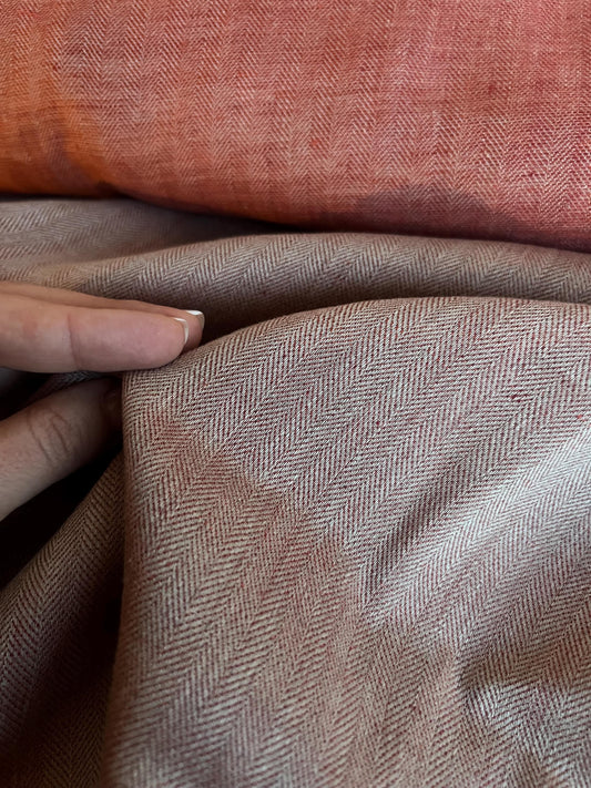 CORAL LINEN HERRINGBONE I Big dimensions fine pure linen Fabric for Historical Reenactment Costumes