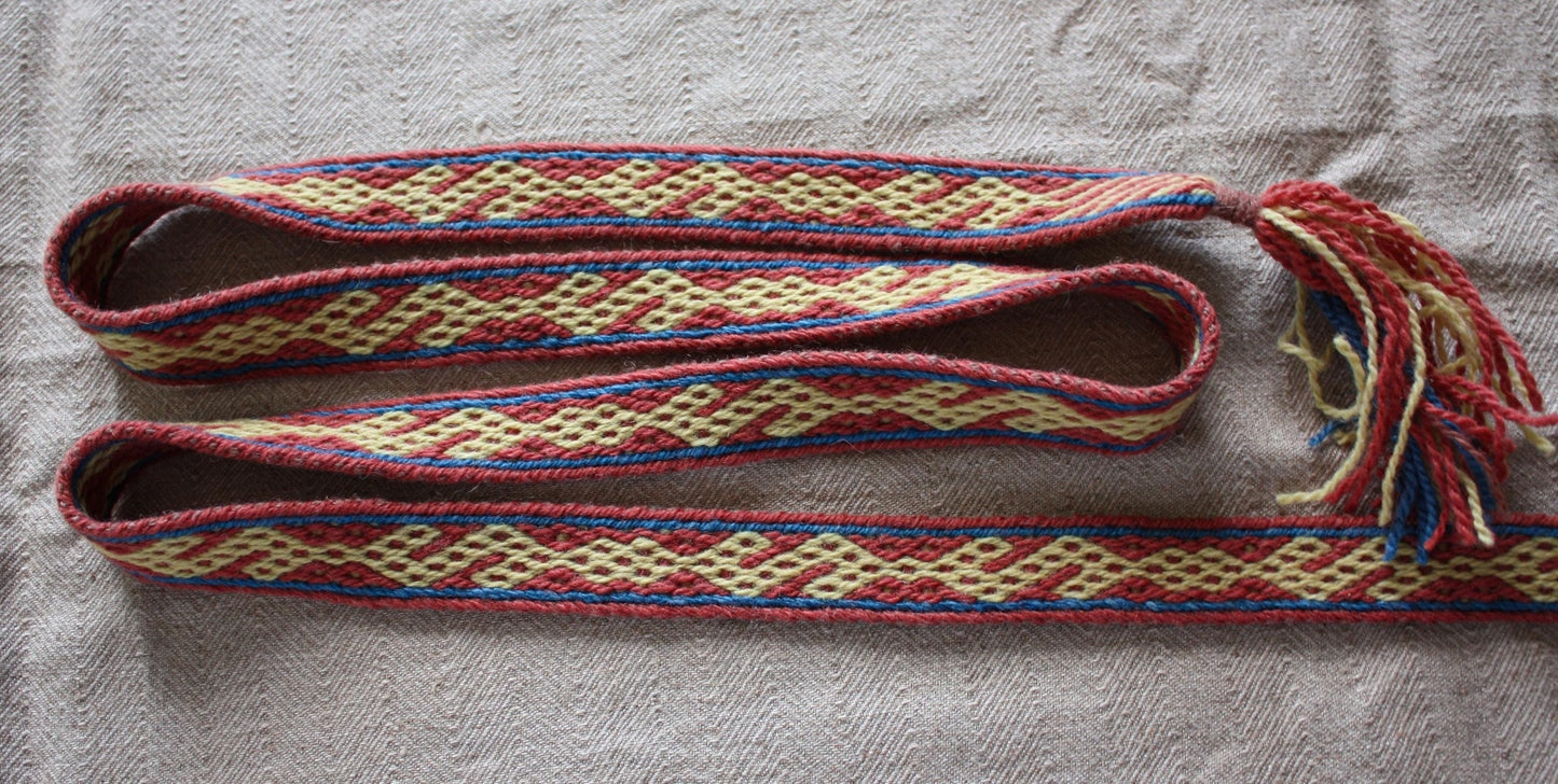BALTIC HANDWOVEN BELT, medieval Costume Accessory, Middle Ages, indigo, madder, reseda natural dyed