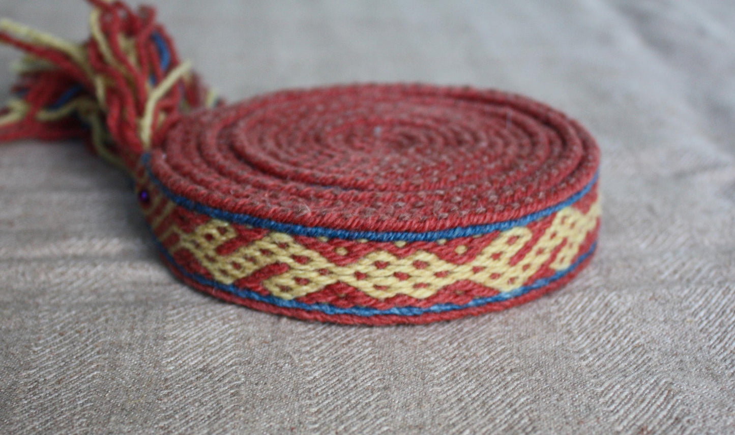 BALTIC HANDWOVEN BELT, medieval Costume Accessory, Middle Ages, indigo, madder, reseda natural dyed